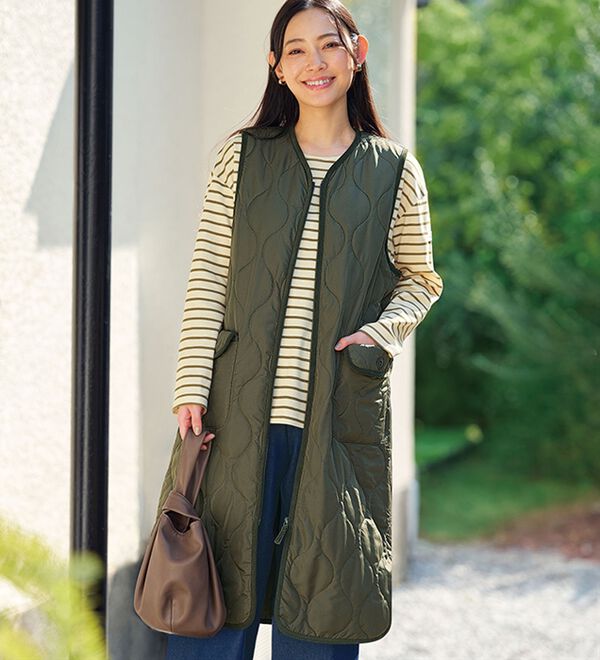 BELLUNA（ベルーナ）の「＜＆ｃｏｃｏｃｈｉ＞中わたロングキルトベスト（ベスト）」｜詳細画像