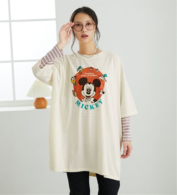 BELLUNA（ベルーナ）の「＜Ｄｉｓｎｅｙ＞【ミッキー】ビッグ7分袖プリントTシャツ（Tシャツ）」｜詳細画像