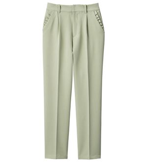 GeeRA（ジーラ）の「ポケットフリル付テーパードパンツ（フルレングスパンツ）」｜ミントグリーン