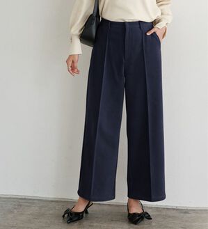 Pierrot（ピエロ）の「カット起毛ピンタックワイドパンツ（ワイドパンツ・ガウチョ）」｜ダークネイビー