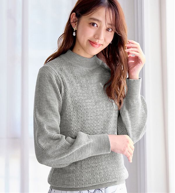 alotta（アロッタ）の「洗える！カシミヤタッチミニケーブルニット（ニット・セーター）」｜杢グレー