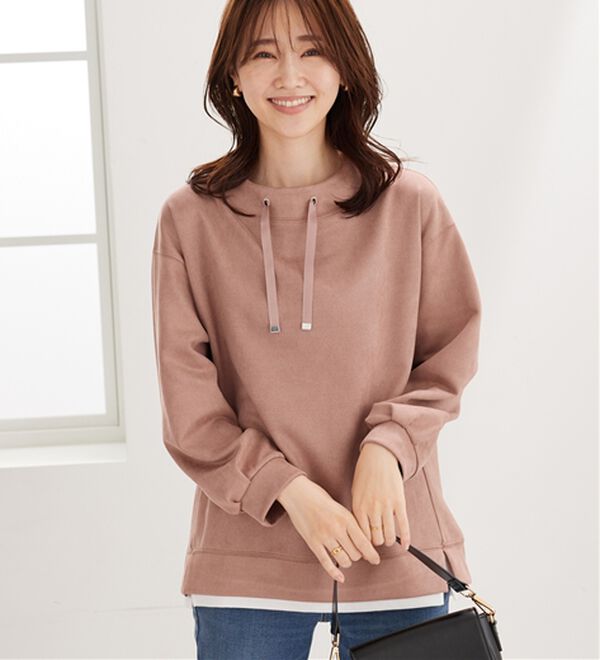 BELLUNA（ベルーナ）の「スエード調重ね着風プルオーバー（カットソー）」｜ピンク