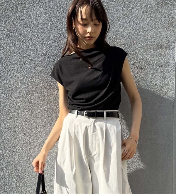 RANAN（ラナン）の「【ひんやり・ＵＶ】タックドレープフレンチスリーブカットソー（Tシャツ）」｜詳細画像