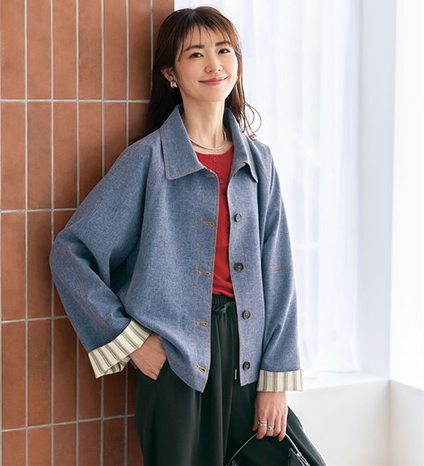 BELLUNA（ベルーナ）の「頼れる軽アウターデニム調ストライプ使いジャケット（その他ジャケット）」｜ブルー