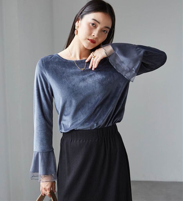 RANAN（ラナン）の「フレアーチュール袖ベロアプルオーバー（カットソー）」｜詳細画像