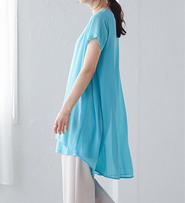 RANAN（ラナン）の「ひんやり！異素材使い重ねチュニック・プルオーバー（カットソー）」｜詳細画像