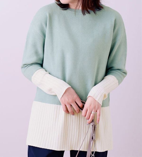 BELLUNA（ベルーナ）の「袖＆裾配色ニットプルオーバー（ニット・セーター）」｜詳細画像