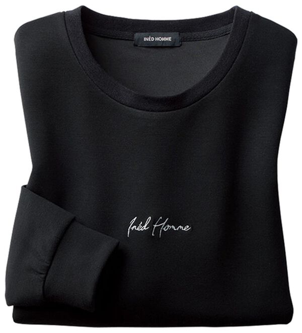 「＜イネド　オム＞なめらかクルートレーナー（メンズトレーナー）」｜ブラック