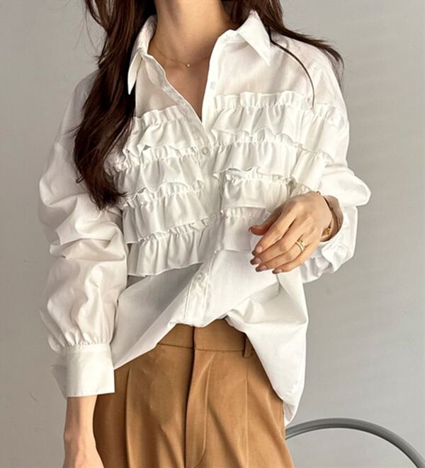 GeeRA（ジーラ）の「フリルドッキングオーバーサイズシャツ（シャツ）」｜詳細画像