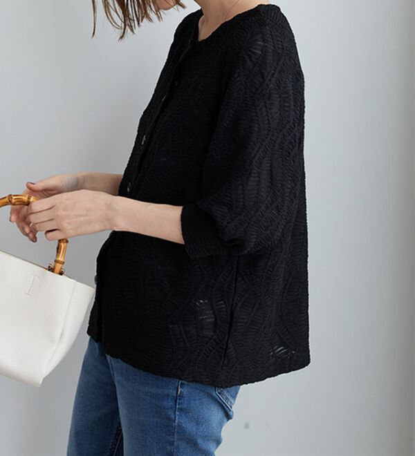 BELLUNA（ベルーナ）の「波柄シアージャカード素材カーディガン（ニットカーディガン）」｜詳細画像