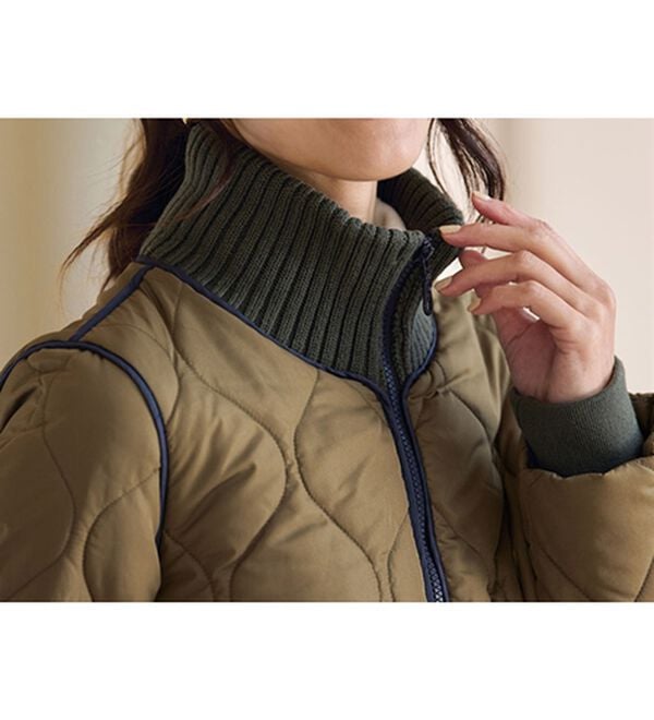 BELLUNA（ベルーナ）の「衿リブ使い配色中わたキルティングコート（ロングコート）」｜詳細画像