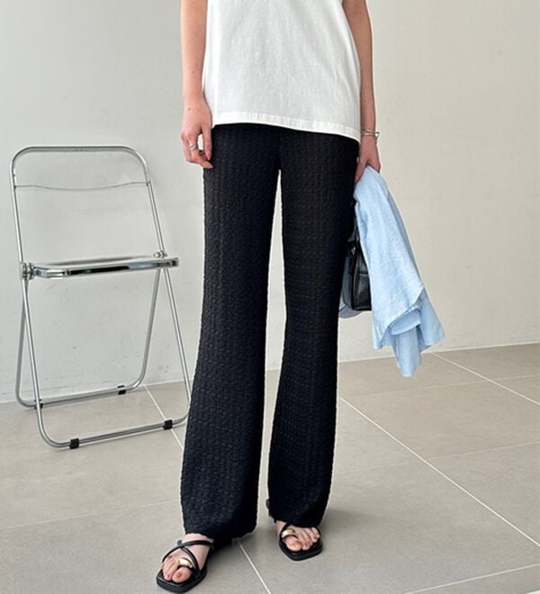 GeeRA（ジーラ）の「レース見えセミフレアイージーパンツ（フルレングスパンツ）」｜詳細画像