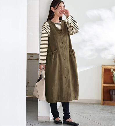 BELLUNA（ベルーナ）の「＜＆ｃｏｃｏｃｈｉ＞綿１００％二重織コクーンジャンパースカート（ジャンパースカート）」