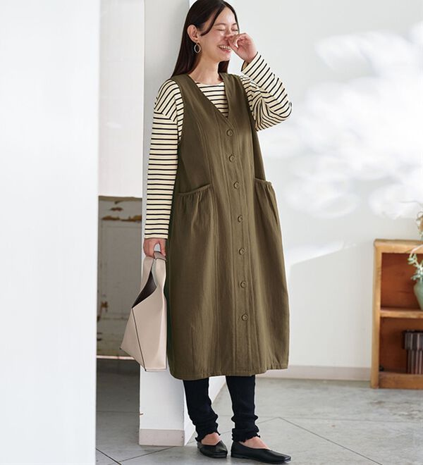 BELLUNA（ベルーナ）の「＜＆ｃｏｃｏｃｈｉ＞綿１００％二重織コクーンジャンパースカート（ジャンパースカート）」｜詳細画像