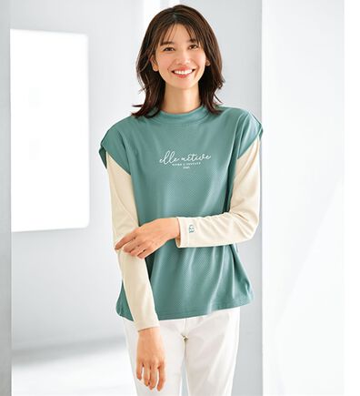 BELLUNA（ベルーナ）の「＜ＥＬＬＥ　Ａｃｔｉｖｅ＞メッシュ素材重ね着風プルオーバー（カットソー）」