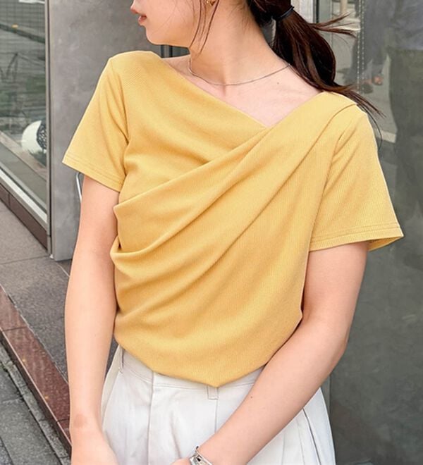 RANAN（ラナン）の「【ひんやり／着映え】上品ドレープリブＴシャツ（カットソー）」｜詳細画像