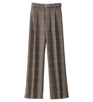 BELLUNA（ベルーナ）の「ストレッチ素材ベルト付ワイドパンツ（ワイドパンツ・ガウチョ）」｜ベージュ系チェック