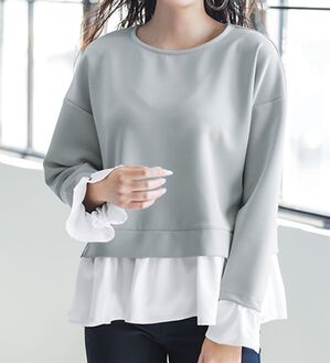 RANAN（ラナン）の「＜ＨＳ＞重ね着風配色フリルプルオーバー（カットソー）」｜ライトグレー／オフ
