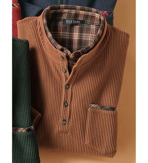 「裏ベロアのお洒落なダブル衿トレーナー（メンズトレーナー）」｜キャメル