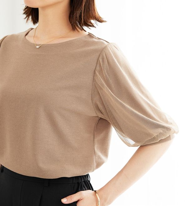 BELLUNA（ベルーナ）の「ラメチュール袖切替デザインプルオーバー（カットソー）」｜詳細画像