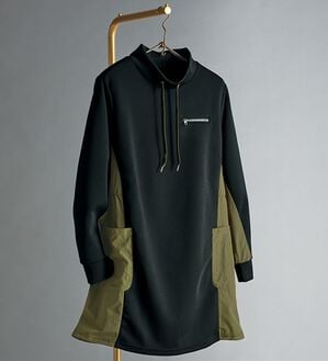 BELLUNA（ベルーナ）の「異素材切替配色チュニックワンピース（カットソーワンピース）」｜黒系