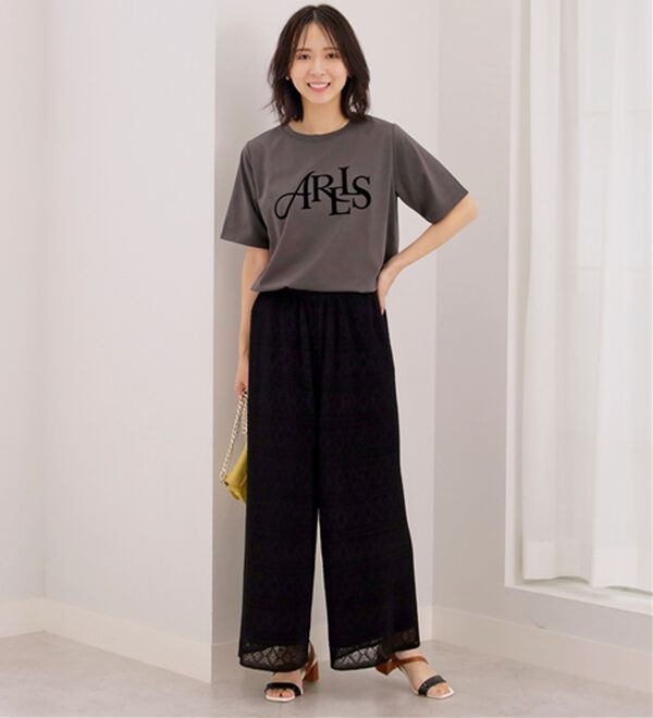 BELLUNA（ベルーナ）の「幾何柄レースプリーツワイドパンツ（ワイドパンツ・ガウチョ）」｜詳細画像