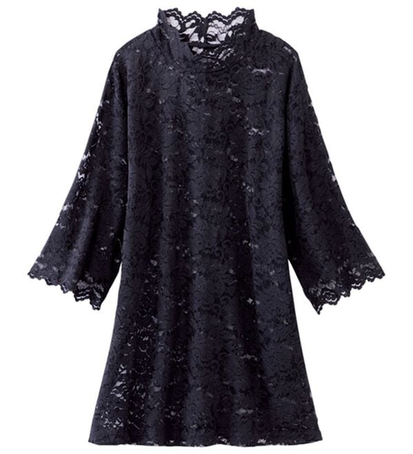 LAVIENNE（ラヴィエンヌ）の「着こなし美人レースインナー５分袖（肌着・インナーウェア）」｜ブラック