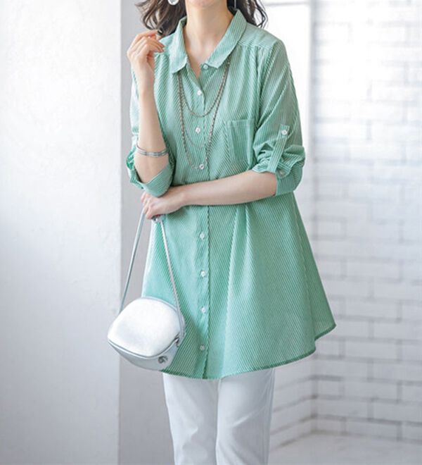 BELLUNA（ベルーナ）の「フランス綾ドレープシャツチュニック（チュニック）」｜詳細画像