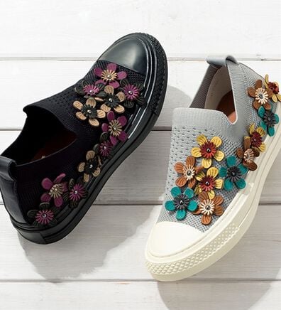 ルフラン（ルフラン）の「ヒナグリーンレーベル　フラワーモチーフニットスニーカー（スニーカー）」