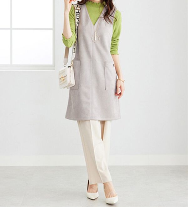 BELLUNA（ベルーナ）の「スエード調ボタンデザインジャンパードレス（ジャンパースカート）」｜詳細画像