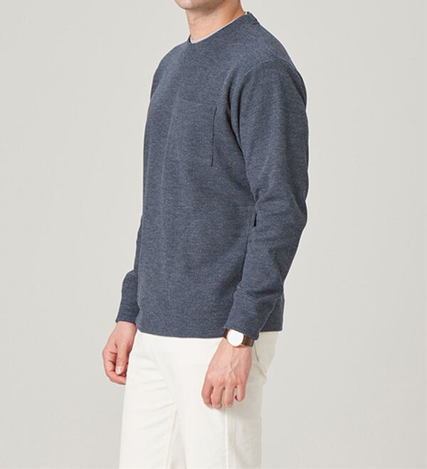 「重ね着手間いらずの上品見え杢調ニットトレーナー（メンズトレーナー）」｜詳細画像