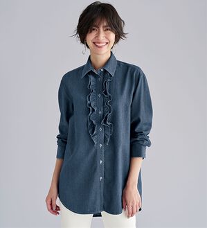 BELLUNA（ベルーナ）の「＜メルティデニム＞フリルデザインブラウス（ブラウス）」｜インディゴ