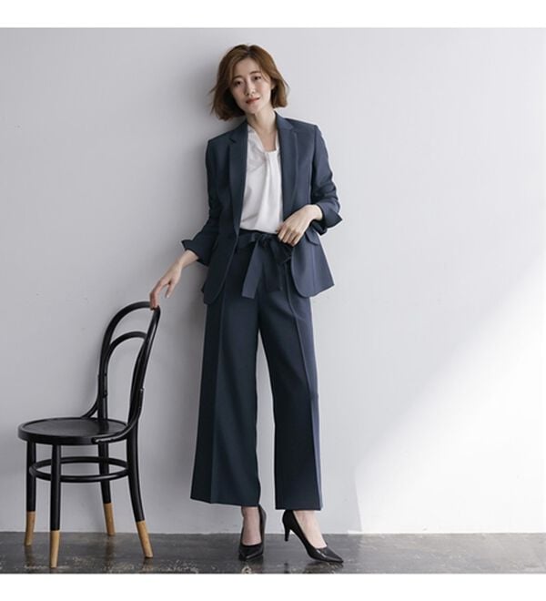 GeeRA（ジーラ）の「【ジャケット+2ボトム】洗えるストレッチ！ジャケット＆ブラウス＆ワイドパンツ＆スカートスーツセット（パンツスーツ）」｜詳細画像