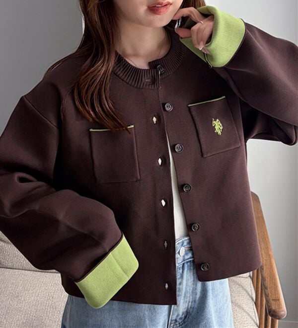 RANAN（ラナン）の「＜U.S.POLO ASSN.＞Ｗフェイスバイカラーカーディガン（ニットカーディガン）」｜詳細画像