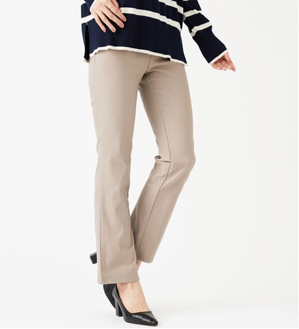 BELLUNA（ベルーナ）の「【選べる裏起毛】静電気防止！ヘリンボーンブーツカットパンツ（フルレングスパンツ）」｜グレージュ 裏起毛アリ