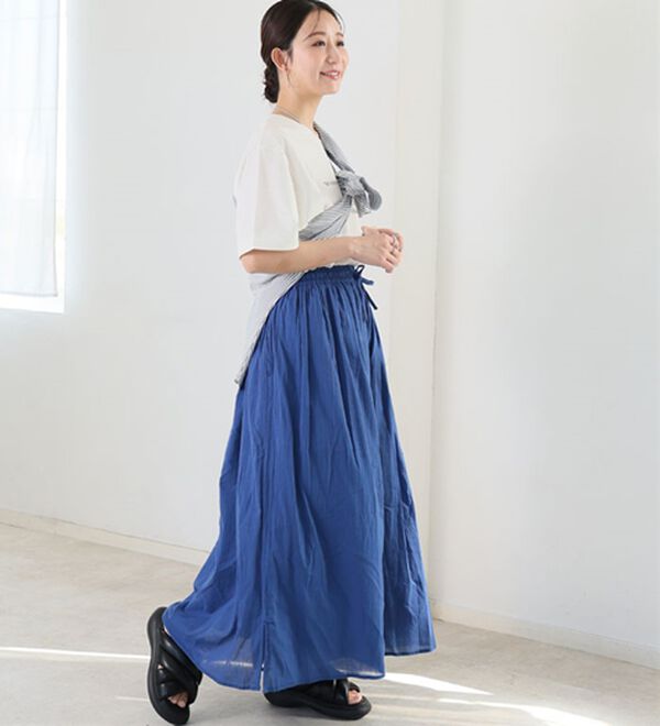 A HAPPY MARILYN（アハッピーマリリン）の「【Ｌ～６Ｌ】【２丈展開】【風通るプレミアム】綿・楊柳、ギャザーフレアスカンツ。（ワイドパンツ・ガウチョ）」｜詳細画像