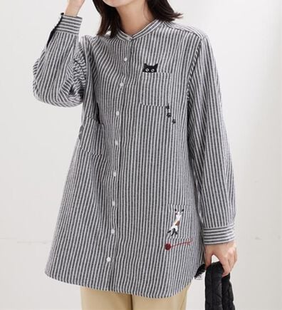 BELLUNA（ベルーナ）の「【あったか】裏フリース素材ネコ刺しゅうシャツチュニック（チュニック）」