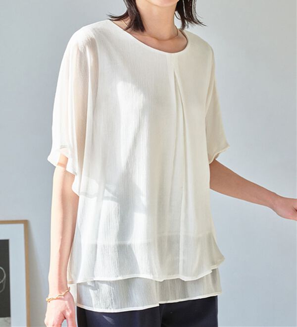 Viola e Viola（ヴィオラ エ ヴィオラ）の「【接触冷感】ひんやり涼しいタックデザインレイヤード風ブラウス（ブラウス）」｜詳細画像