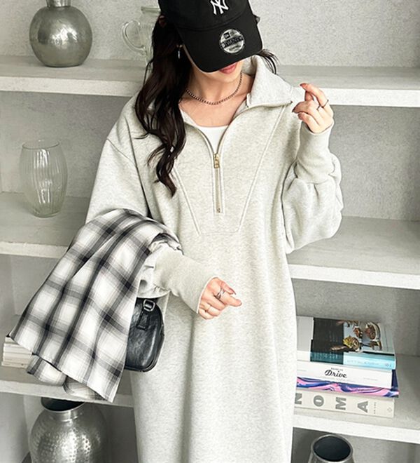 ハーフジップハイネック裏起毛ワンピース - ベルーナ【公式】