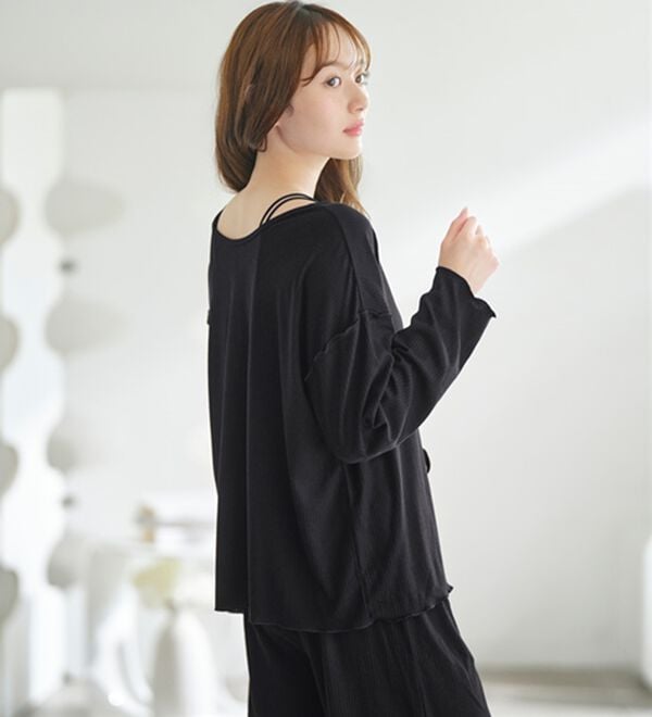 YU'NOW（ユナウ）の「＜リボンカーデ&times;ロングパンツ＞ぷるるん谷間のルームウェア３点セット（パジャマ・ルームウェア）」｜詳細画像