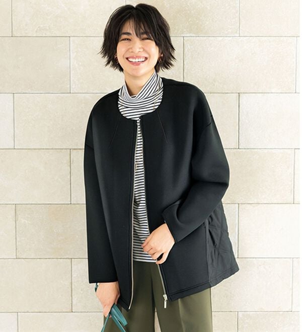 BELLUNA（ベルーナ）の「キルト切替ノーカラージャケット（ノーカラージャケット）」｜黒