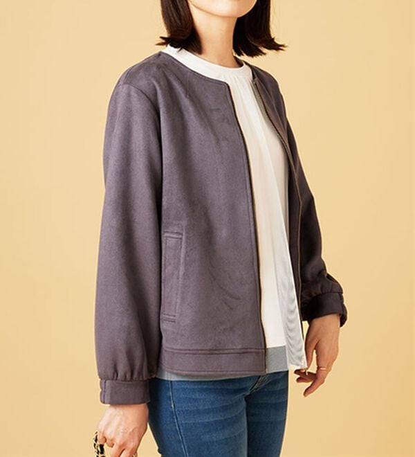 BELLUNA（ベルーナ）の「フェイクスエード切替ミドル丈ジャケット（その他ジャケット）」｜チャコール