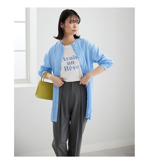 BELLUNA（ベルーナ）の「お手入れ簡単！ストライプ切替シャツチュニック（チュニック）」｜詳細画像