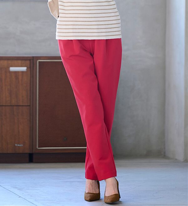 RANAN（ラナン）の「あったか！裏起毛美脚シルエットタックパンツ（フルレングスパンツ）」｜ボルドー