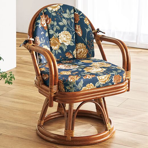 週末限定価格 座面ゆったりサイズ 天然籐 肘付360℃回転チェアA ラタン