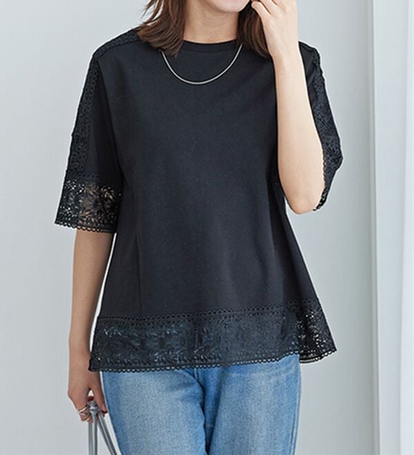 BELLUNA（ベルーナ）の「リーフ柄レース使いプルオーバー（カットソー）」｜詳細画像