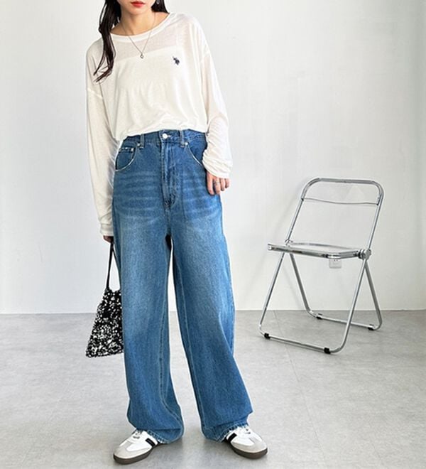 GeeRA（ジーラ）の「ハイウエストストレートデニム（ワイドパンツ・ガウチョ）」｜詳細画像