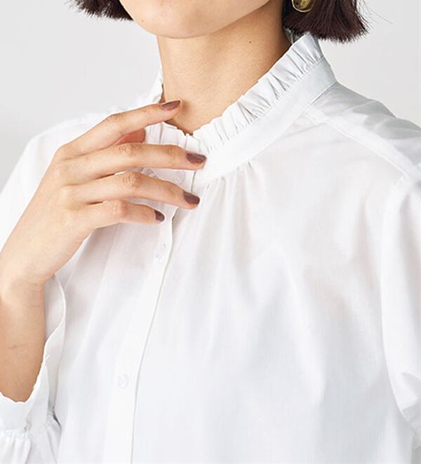 BELLUNA（ベルーナ）の「衿フリル使いラメストライプシャツチュニック（チュニック）」｜詳細画像