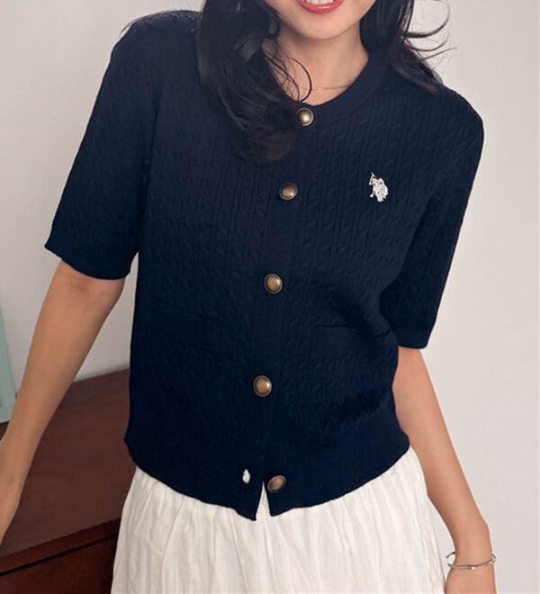 RANAN（ラナン）の「＜Ｕ．Ｓ．ＰＯＬＯ　ＡＳＳＮ．＞ゴールドボタン半袖刺繍ケーブルニットカーディガン（ニットカーディガン）」｜詳細画像
