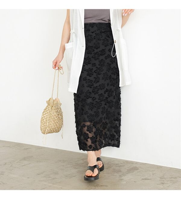 GeeRA（ジーラ）の「フリンジシアージャカードタイトスカート（ロングスカート）」｜詳細画像